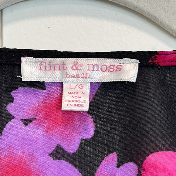 Flint & Moss beach Black Floral Embellished sheer cover up with tie sz.L - Picture 4 of 7